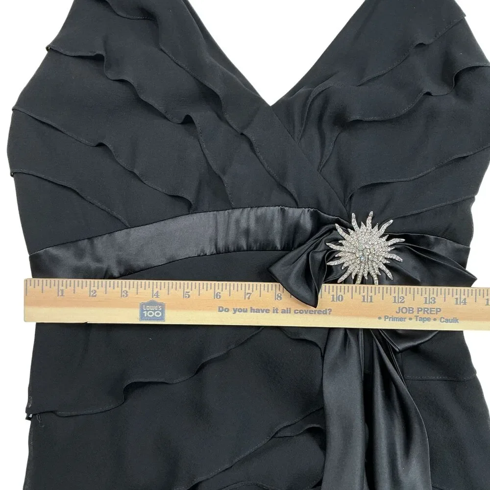 VTG Tadashi Shoji Silk Chiffon Maxi Dress Size 10 Black Halter Open Back Tiered